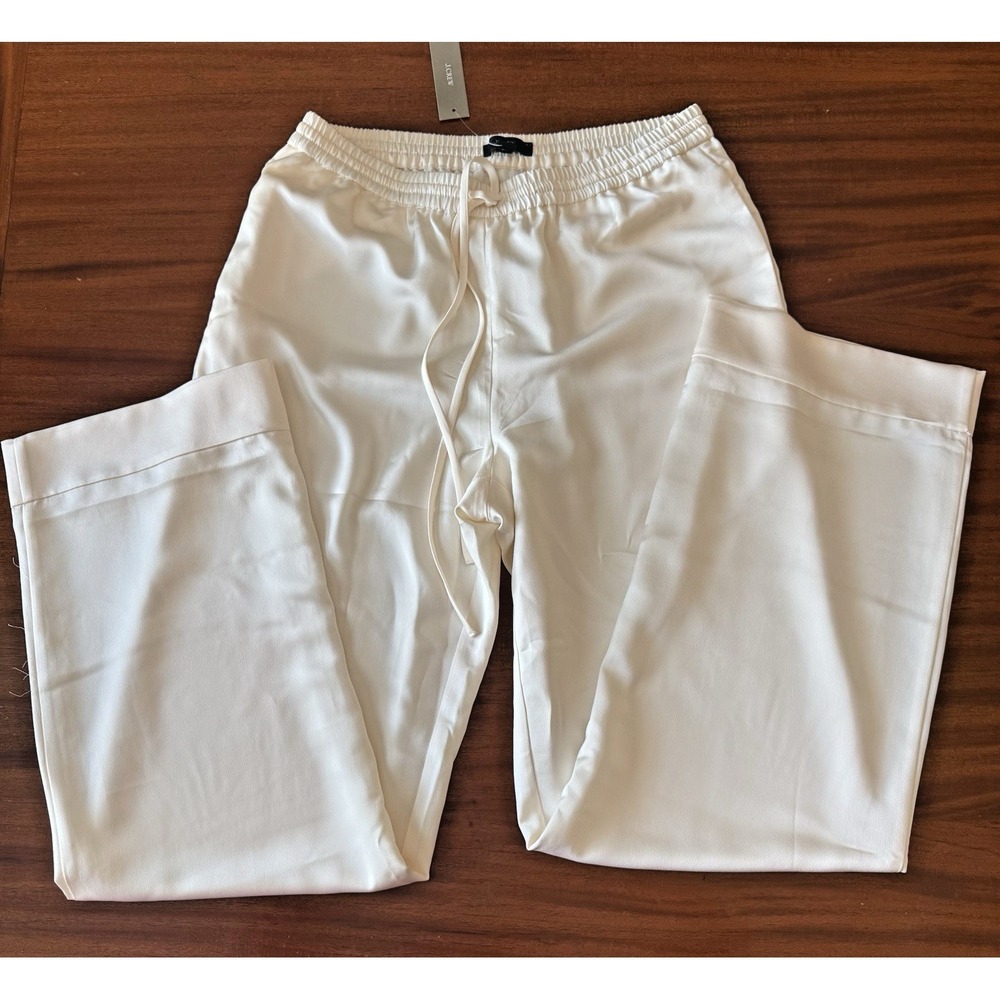 J.Crew Women's 4 NWT Ivory Drapey Crepe Drawstring Wide Leg Pants Satiny